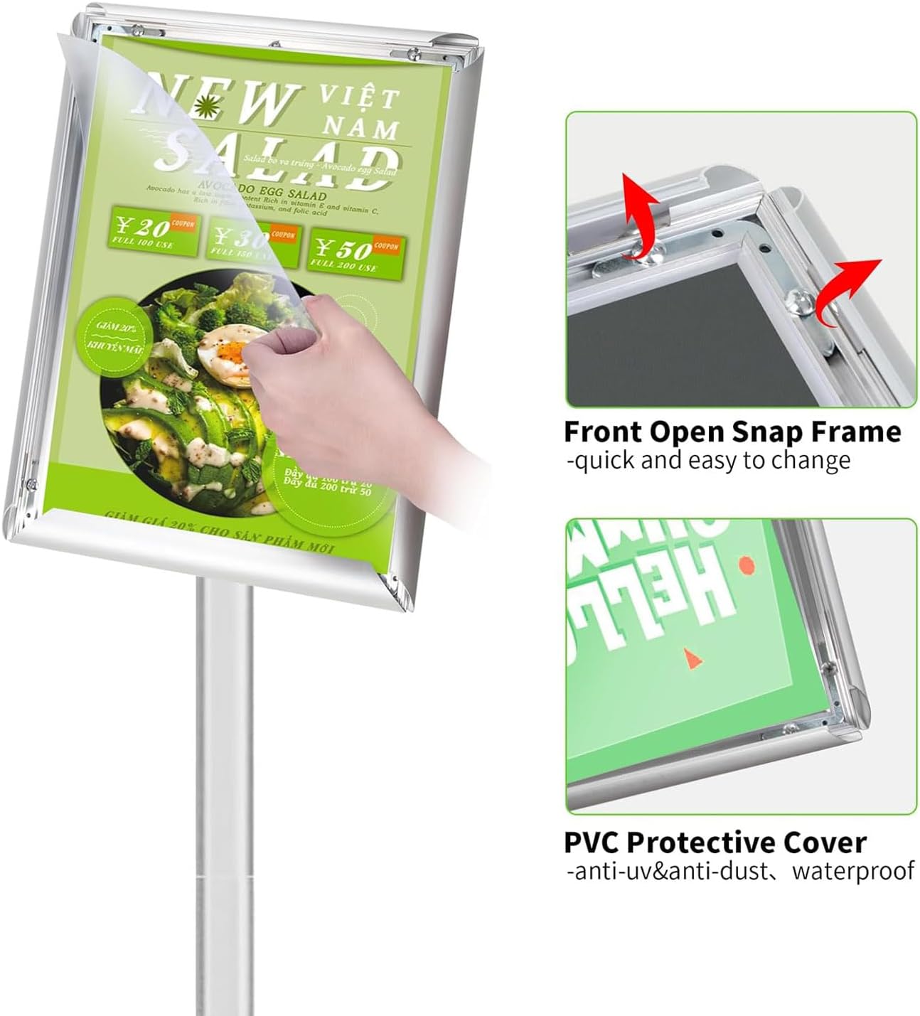 3Packs Heavy Duty Adjustable Pedestal Poster Sign Stand, 11x17 Aluminum Open Floor Standing Sign Holder for Vertical and Horizontal View Display, Silver