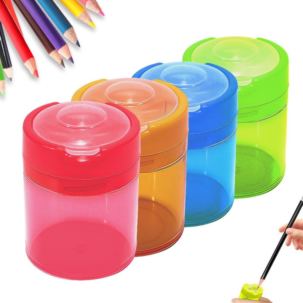 4 Pcs Pencil Sharpeners with Lid, 2025 New Small Dual Hole Manual Pencil Sharpener, Colored Handheld Pencils Sharpener for Classroom Home Office Back to School Supplies (Round)