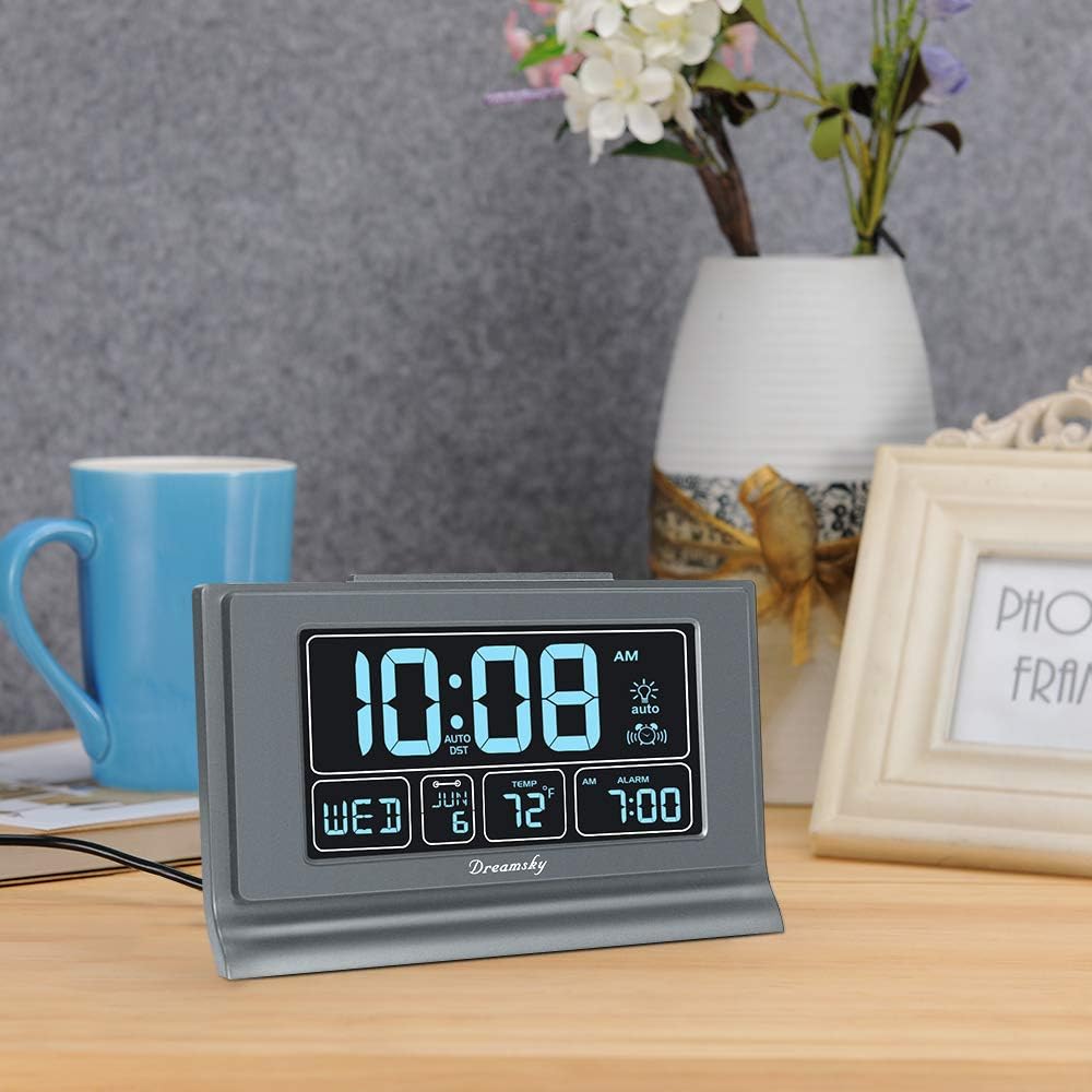 DreamSky Digital Alarm Clock with Battery Backup, 5 Inch Large Display, Auto Set Clock, USB Charging Ports, 12/24H