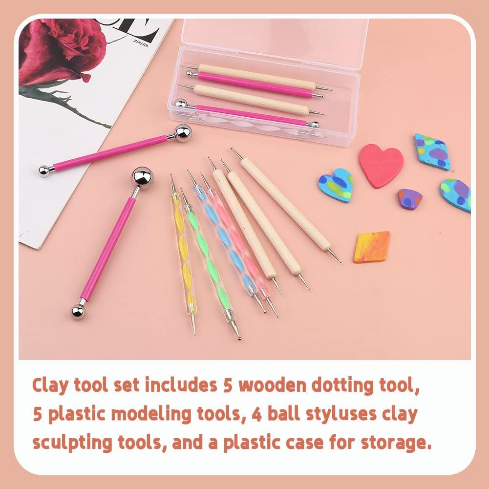 14 PCS Dotting Tools Ball Styluses with Box, Dotting Tools Set Rock Painting, Pottery Clay Modeling Embossing Nail Art