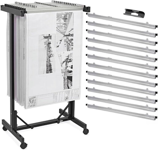 Adir Blueprint Rack and Clamps - 12 Pack of Blueprint Clamp and Mobile Blueprint Rack, Heavy-Duty Large Document Storage Solution for Blueprints, Posters, Maps, & Construction Plans
