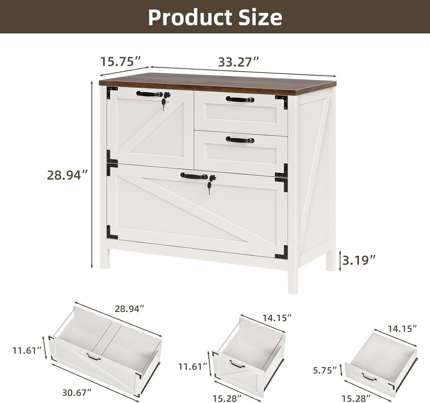 Wood Lateral File Cabinet with 4-Drawer for Hanging Files Letter/A4/Legal Size, Large Farmhouse Filing Cabinets with Lock for Home Office, Printer Stand with Office Cabinet, Office Furniture