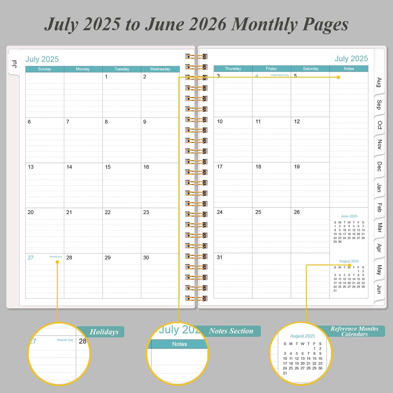2025-2026 Planner - Academic Planner 2025-2026 from July 2025 - June 2026, Weekly & Monthly Planners Spiral Bound with 12 Monthly Tabs, Inner Pocket, 6.4" x 8.5", Black