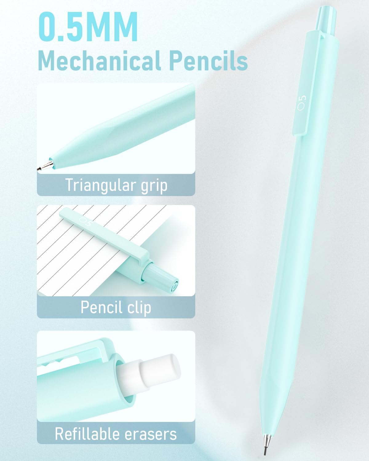 6PCS 0.5mm Mechanical Pencils Set with Case, Cute Pastel Mechanical Pencil with 240PCS HB Lead Refills, 3 Erasers, Aesthetic Back to School Supplies for Student Writing Drawing Sketching