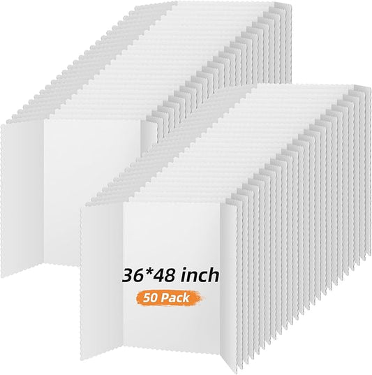 Ctosree 50 Pcs Tri Fold Display Board,36" x 48" Portable Lightweight Foldable Presentation Poster Board for Office Projects Exhibitions Workshops, White