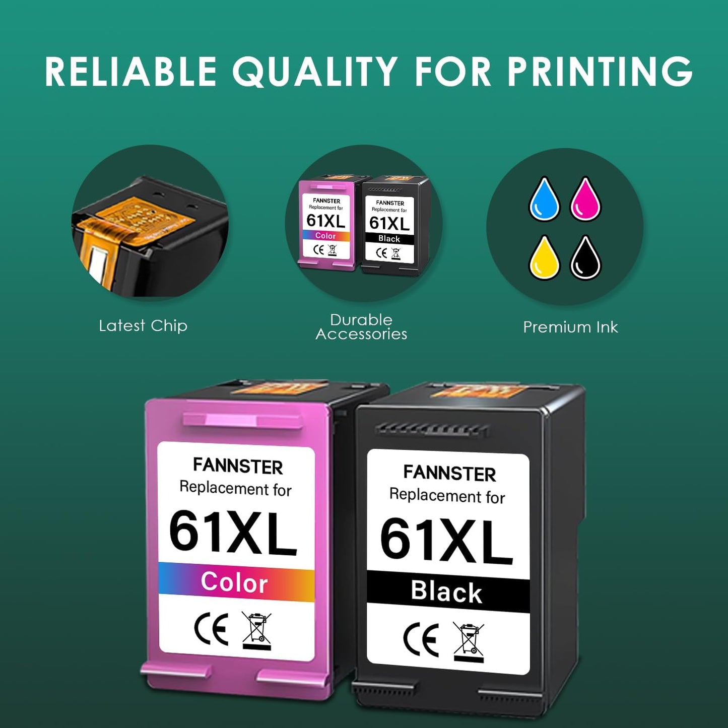 61XL 61 XL Ink Cartridges High Yield Replacement for HP Ink 61 61 XL 61XL for Envy 4500 4501 4502 5530 Deskjet 1000 1010 1050 1510 2510 2540 3000 Officejet 2620 4630 Printer (1 Black,1 Color)