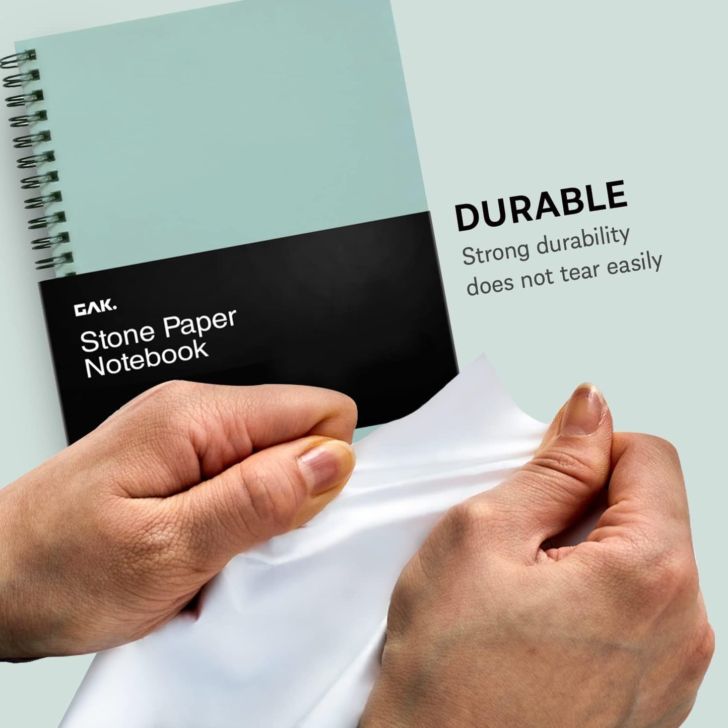 GAK. Stone Paper Notebook | No Lines Spiral Notebook Waterproof Sheet Aesthetic Journal for Note Taking | Notebooks for Work & Aesthetic School Supplies | Large Size, Green (7.2”x10.1”, 50 sheets)