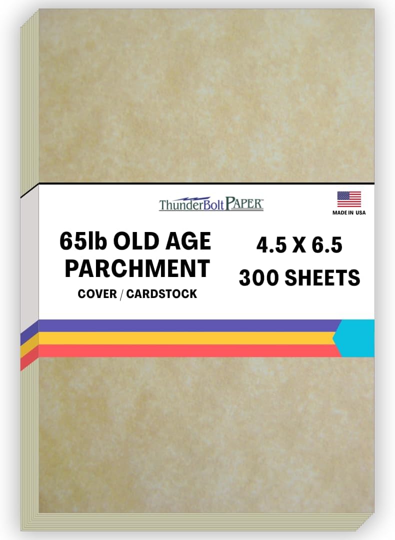 300 Old Age Parchment 65lb Cover Paper Sheets 4.5" X 6.5" (4.5X6.5 Inches) Invitation 1/2" Smaller Than 5X7 Size - Printable Parchment Semblance by The Pulp Process