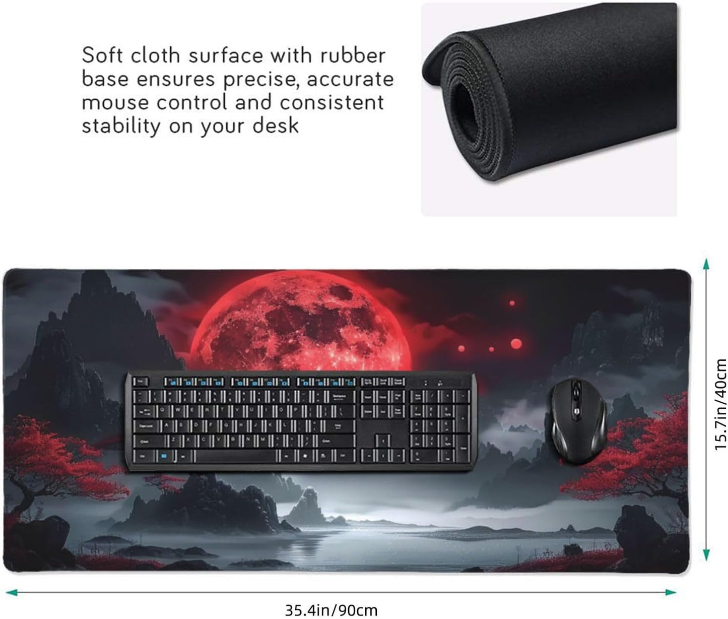 35.4 x 15.7 in, Waterproof XXL Large Mouse Pad for Desk, Extended Keyboard Mouse Mat for Computer Office, Big Laptop Mouse pad, Gaming Pc-Darkness Red Moon