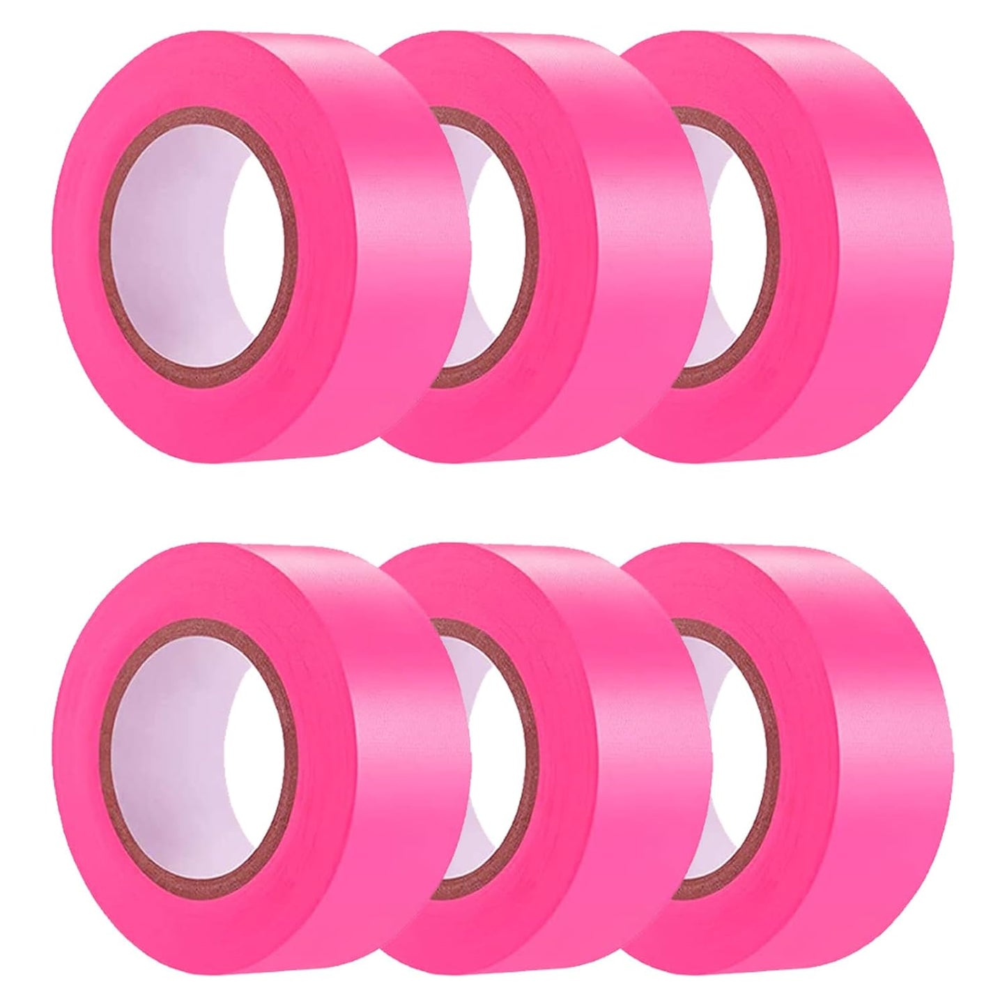 6 Pack Pink Flagging Tape, Non-Adhesive Plastic Ribbon Neon Marking Roll, 1inch*600ft, Marking Tape for Tree Marking, Hunting, Boundaries and Hazardous Areas,Trail Marking