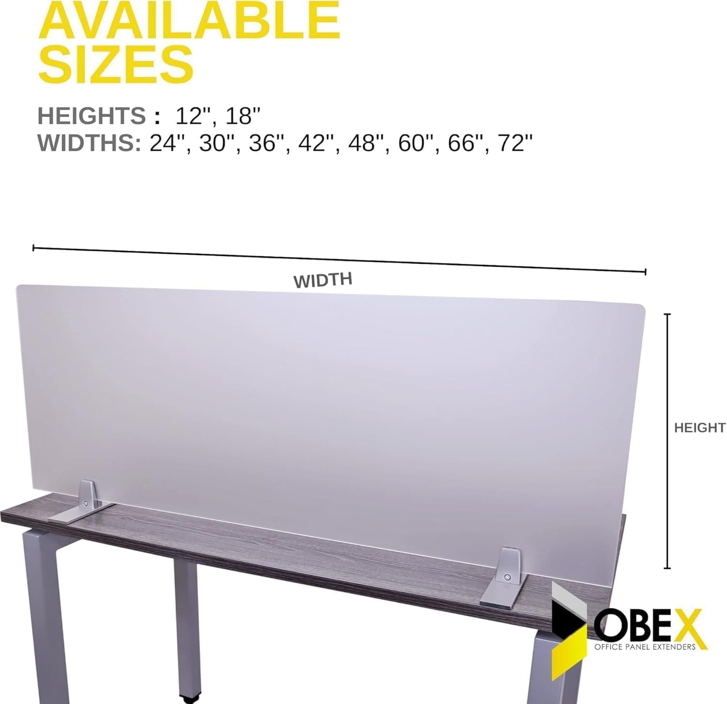 OBEX Acrylic Free Standing Screen, Divider for Desk Privacy Home & Office Partitions for Table Top Workstation, Portable Cubicle Panel for Work, 12" x 42", Frosted