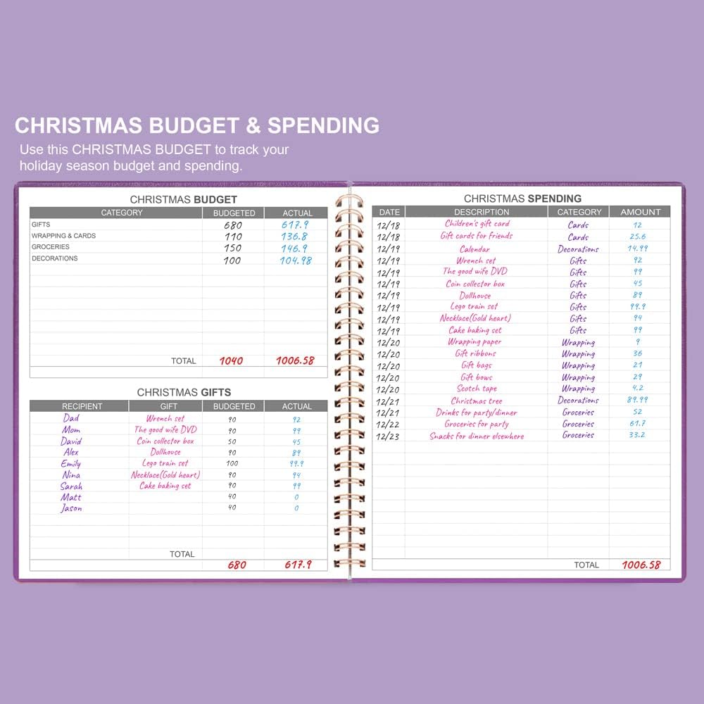 Budget Planner - 8" x 9.5" Monthly Budget Book with Expense Tracker Notebook, 2023-2024 Budgeting Book and Financial Planner to Control Your Money. Large Size, PU Leather, Purple