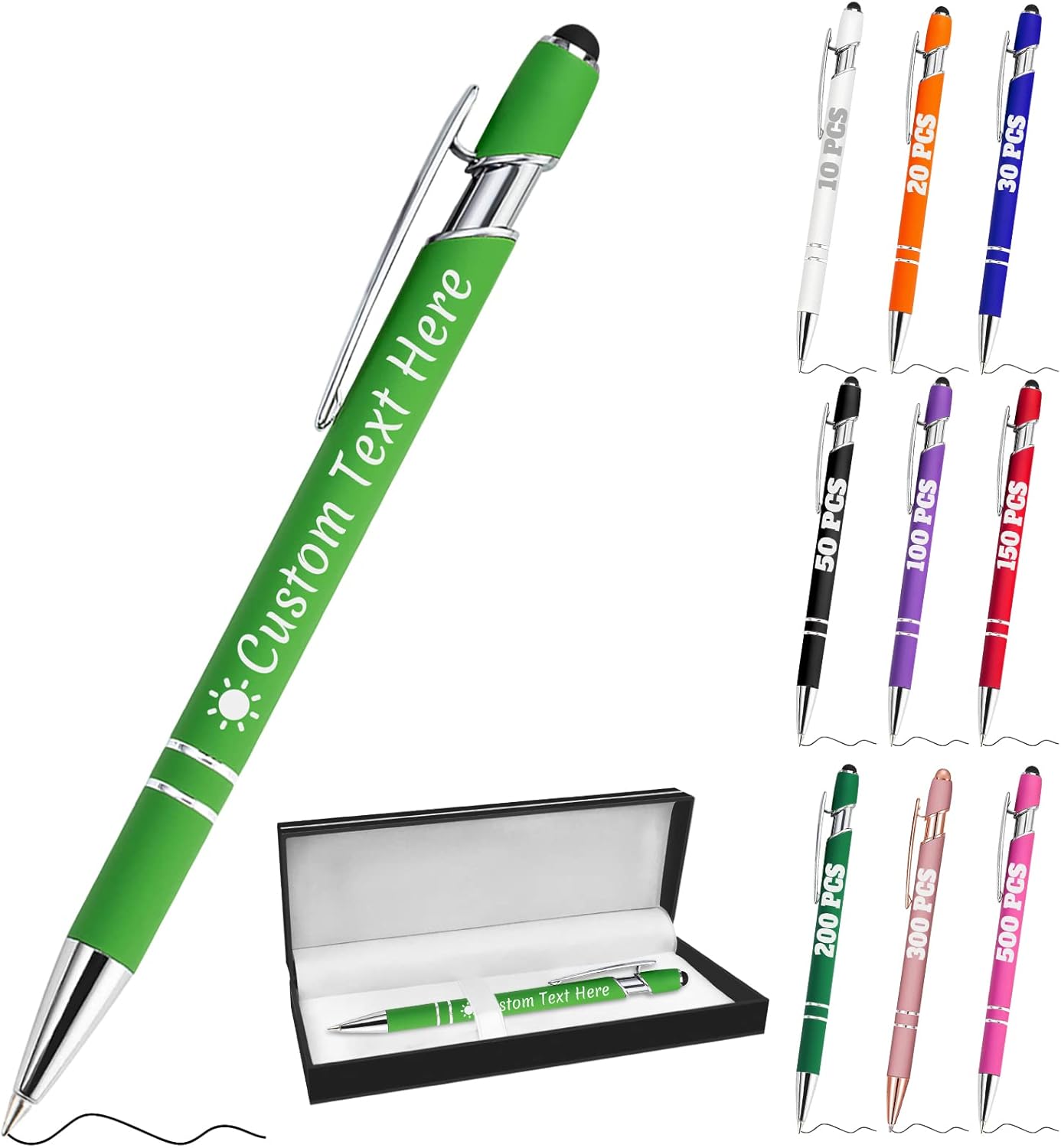Personalized Pens with Name Custom Engraving Ballpoint Pens with Stylus Tip Customized Smooth Writing Pens Personalized Gifts for Anniversary Birthday or Graduation(Light Green,Black Ink)