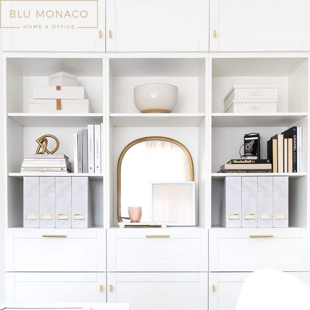 BLU MONACO Set of 4 Magazine Holders, White Marble Design with Gold Label Holders, File Holder for Desk, Magazine Storage for Home Office and Classroom