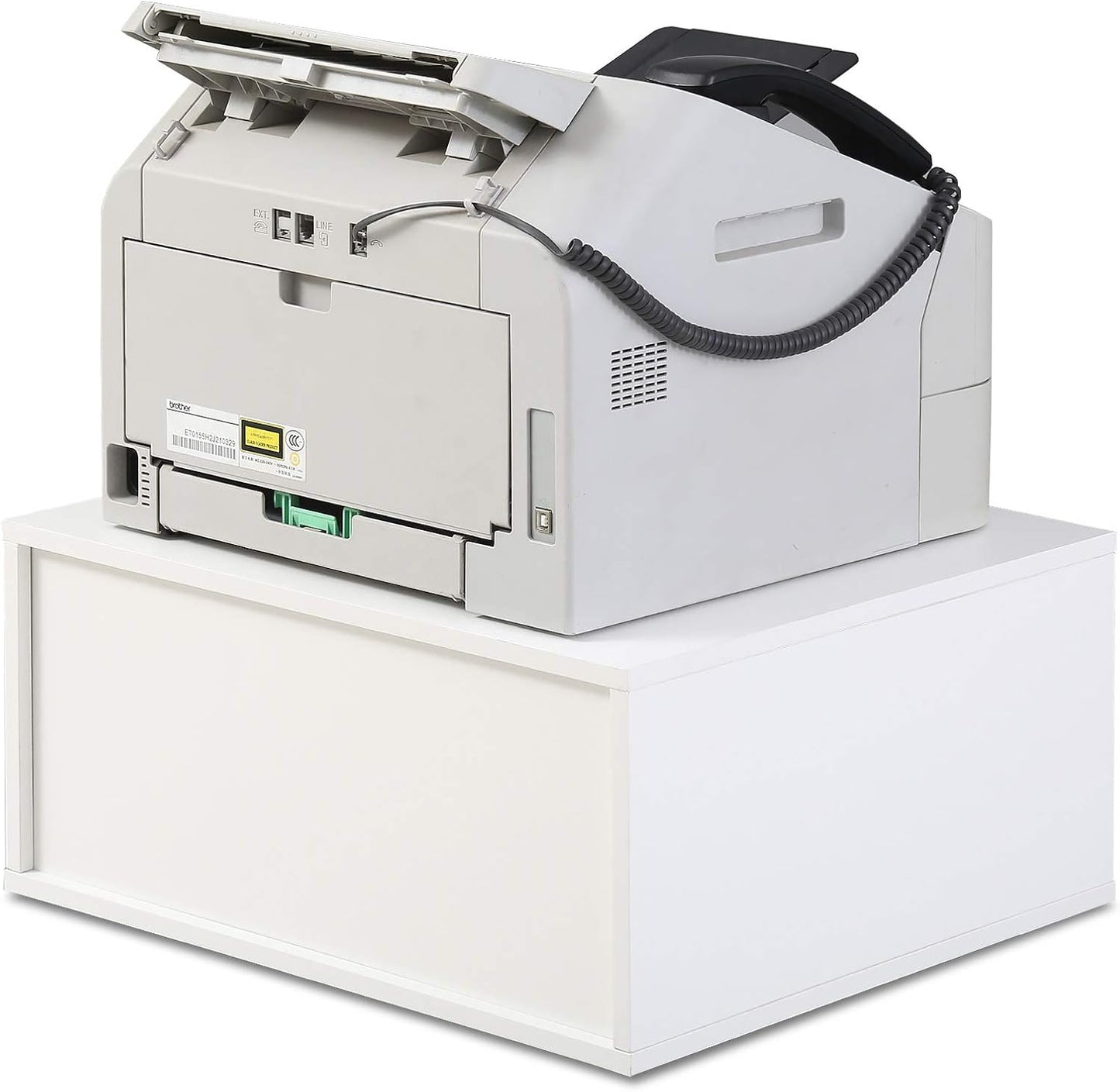 FITUEYES Large Printer Stand with 3 Storage Compartments, Desk Paper Organizer for Home Office, 2-Tier Wood Printer Shelf, White, 18.9" L x 15.7" W x 8.7" H