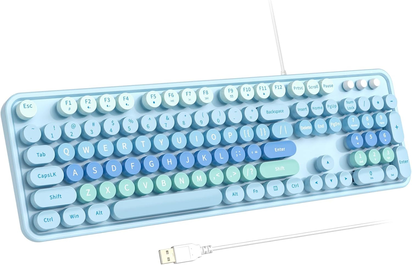 Large Print Keyboard, USB Wired Computer Keyboard with Retro Keycaps, Numeric Keypad and Media Hotkey for Office Desktop PC Laptop and Windows 7 8 10 11 (Blue Colorful)