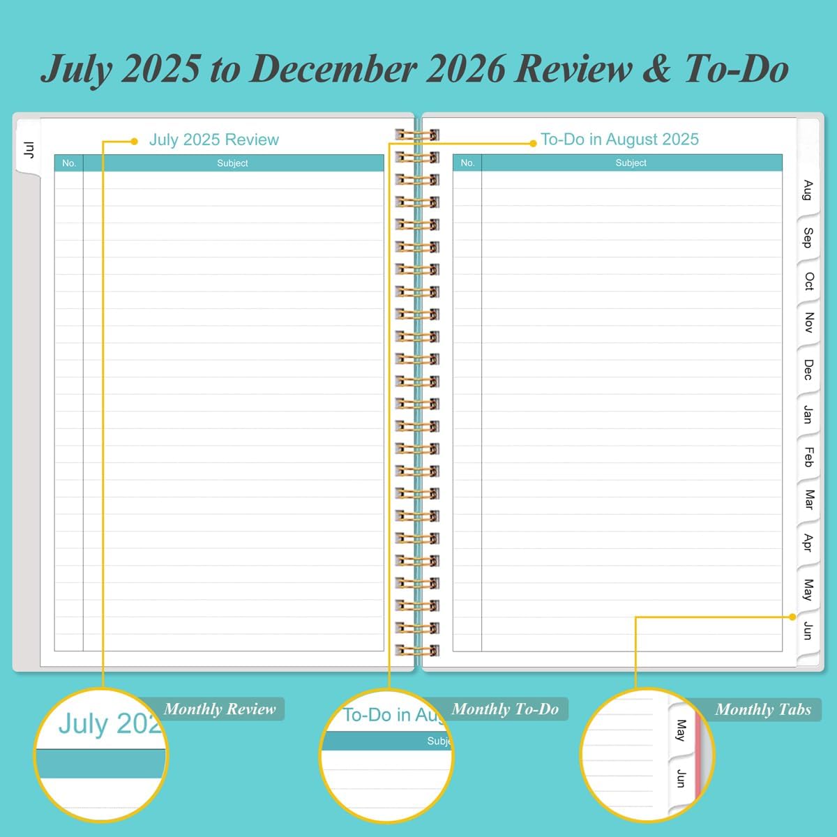 2025-2026 Monthly Planner - July 2025 - December 2026, Two Pages Per Month, 18 Monthly Calendar/Planner with Tabs, Strong Twin-Wire Binding, Inner Pocket, 6.4" x 8.5", Teal Flowers