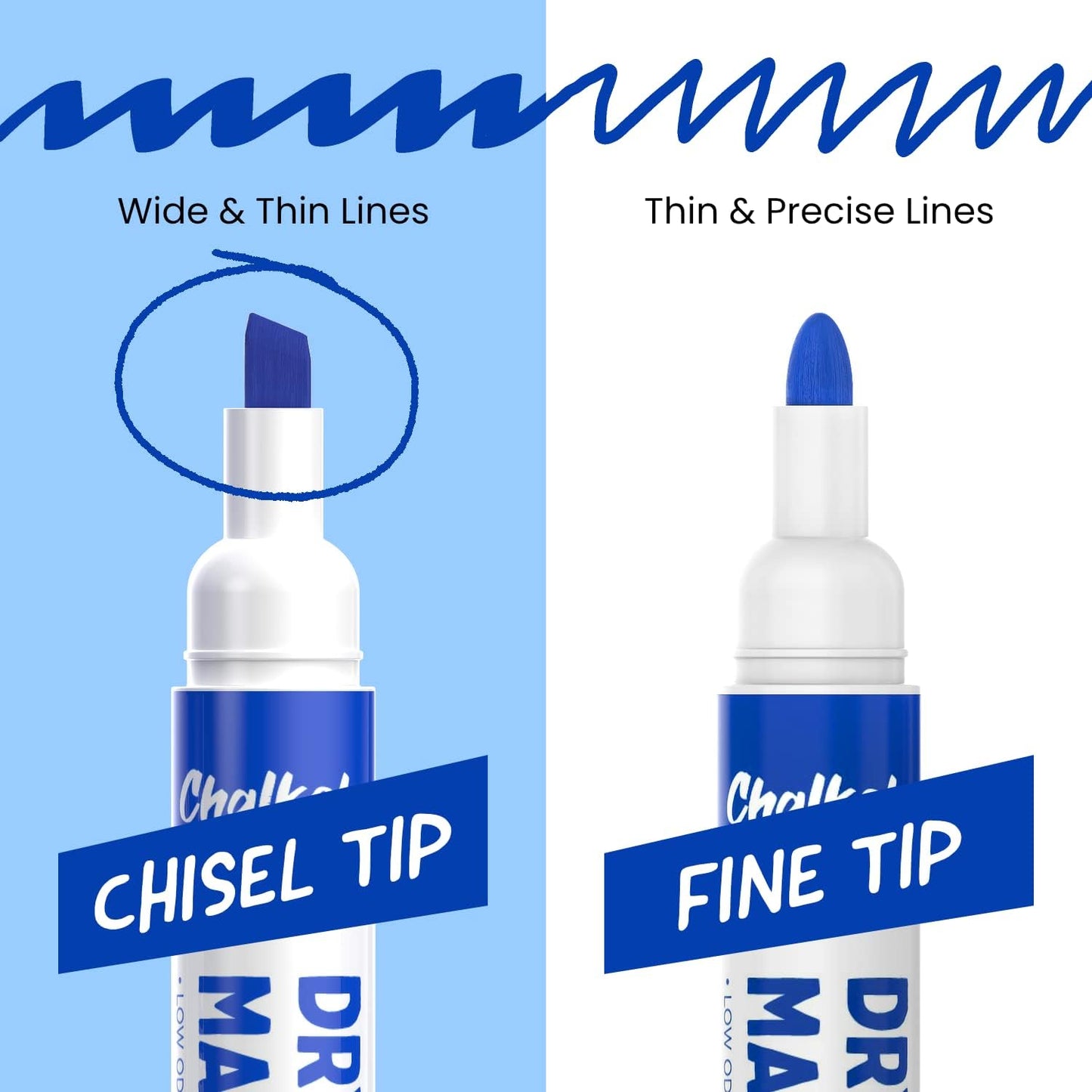 Chalkola 60 Blue Dry Erase Markers Bulk Pack, Blue Chisel Point White Dry Erase Pens - Low Odor Whiteboard Markers for Kids, Home, Office, Back to School Supplies