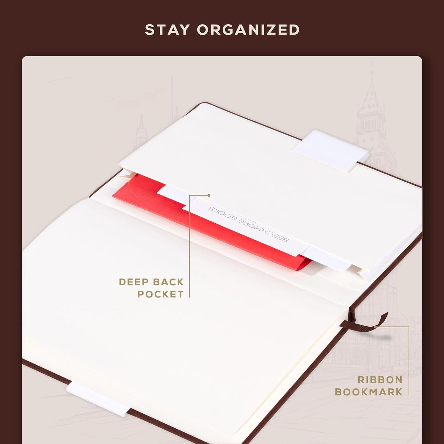 BEECHMORE BOOKS Graph Paper Notebook - Regular, Brown | Premium Square Grid Math & Science Journal | 5.75" x 8.25" Hardcover Vegan Leather | Thick 120gsm Cream Graph Paper | Gift Box for Men & Women