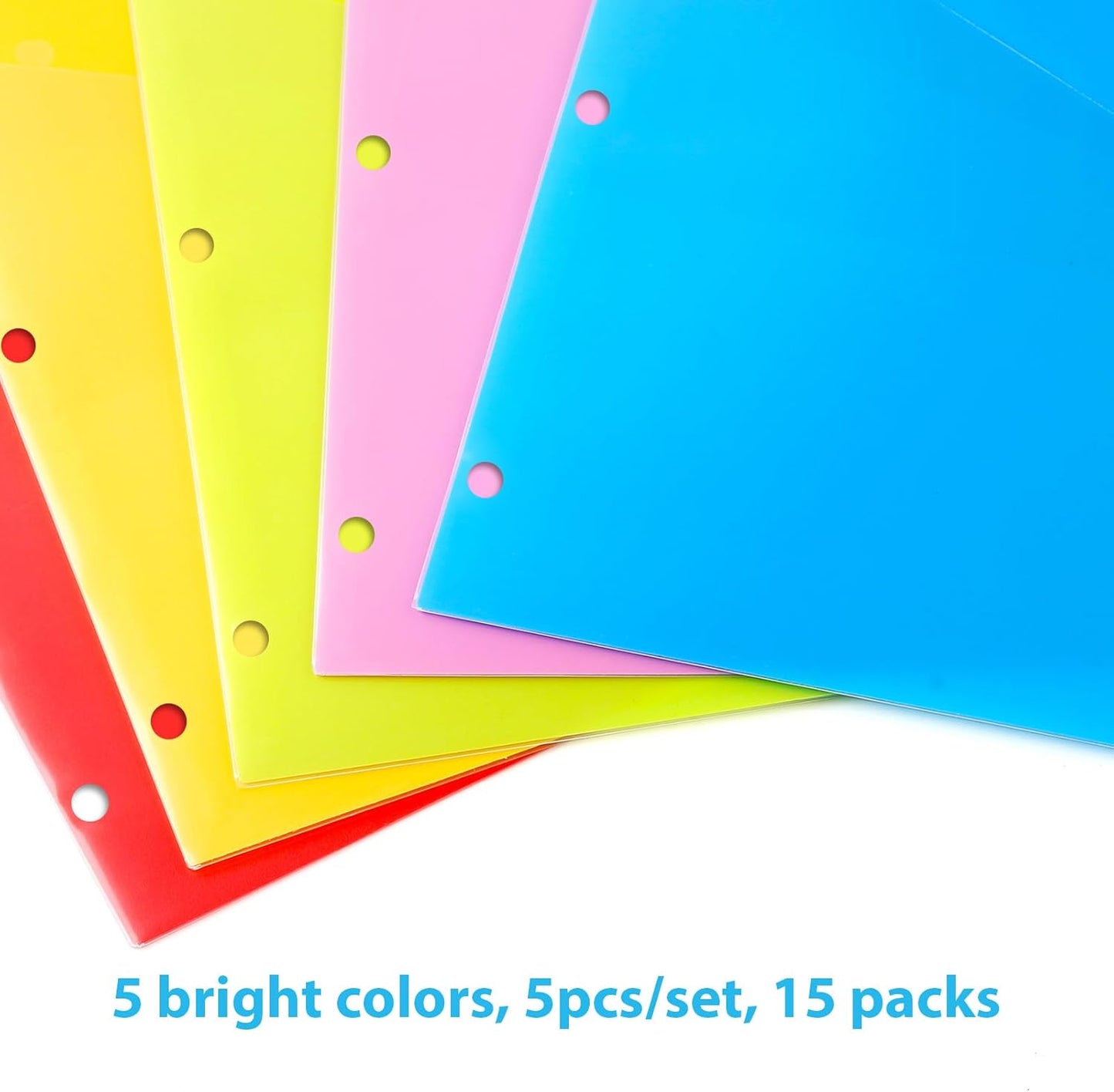5 Tabs Plastic Dividers with 2 Clear Pockets - 3 Sets, Pocket Dividers for 3-Ring Binders, Multi-Color Binder Dividers, Total 15 Tabs