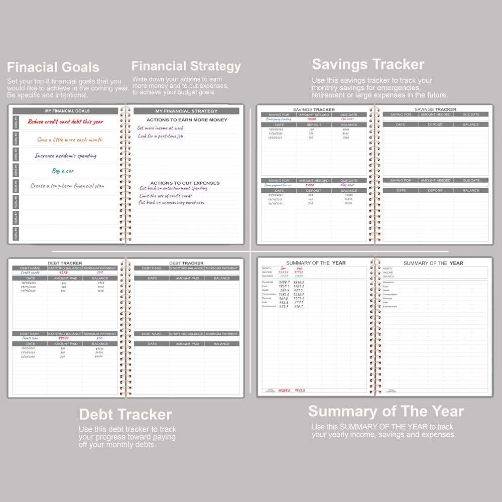 Budget Planner - 8" x 9.5" Monthly Budget Book with Expense Tracker Notebook, 2023-2024 Budgeting Book and Financial Planner to Control Your Money. Large Size, PU Leather, Grey