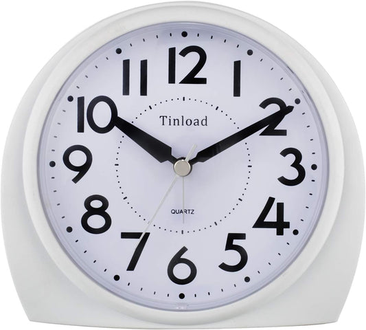 5.5" Large Analog Alarm Clock Silent Non Ticking, Gentle Wake, Beep Sounds, Increasing Volume, Battery Operated Snooze and Manual Light, Easy Set,White(Best for Elder)