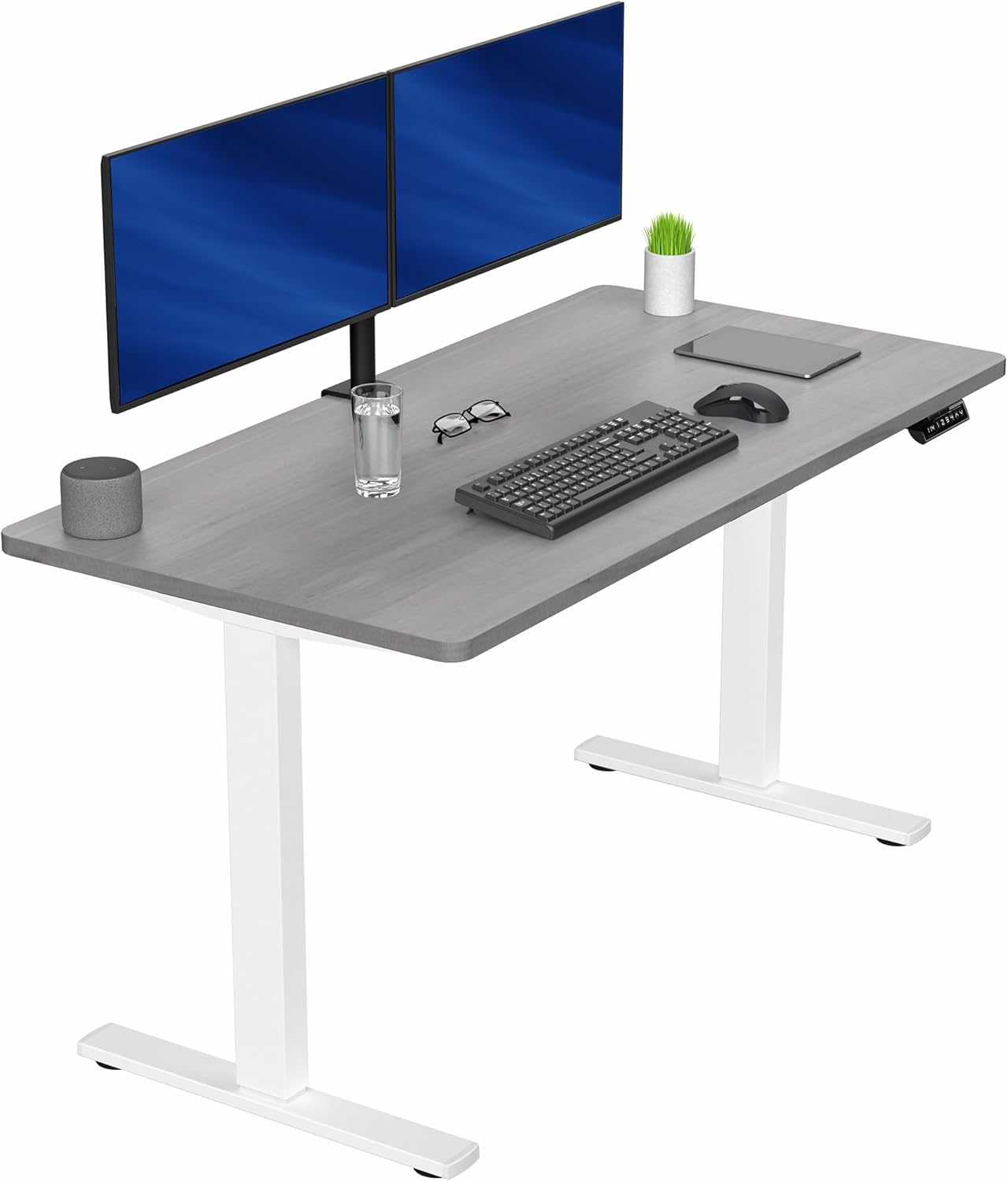 VIVO Electric 55 x 28 in Standing Desk, Memory Height Adjustment, 1B Series, One-Piece Dark Gray Top, White Frame, DESK-KIT-1W55G