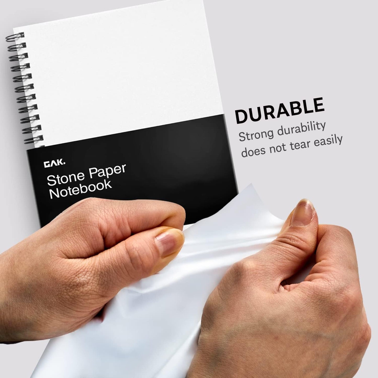 GAK. Stone Paper Notebook | No Lines Spiral Notebook Waterproof Sheet Aesthetic Journal for Note Taking | Notebooks for Work & Aesthetic School Supplies | Medium Size, White (5.8”x8.3”, 50 sheets)