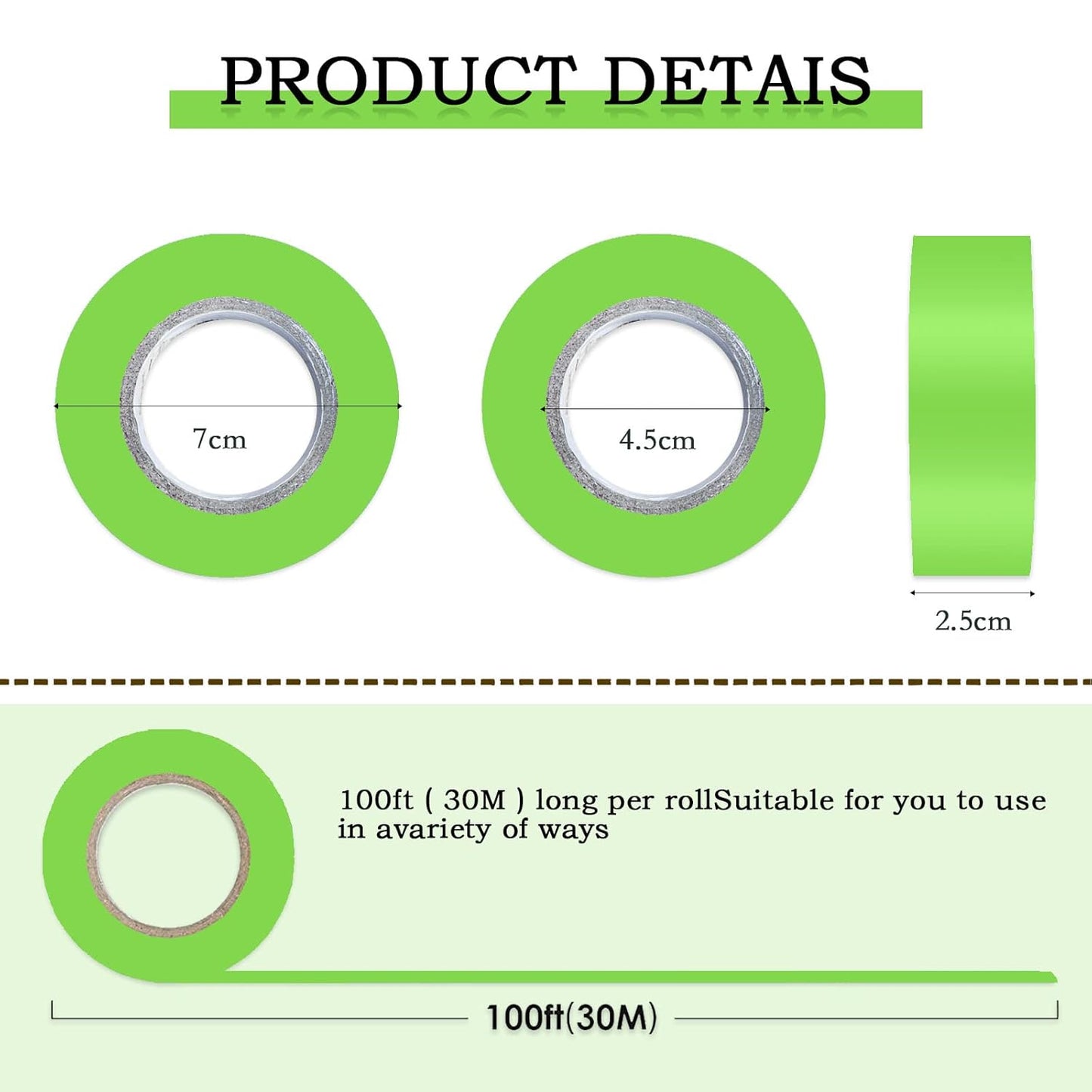 6 Pack Green Flagging Tape, Non-Adhesive Plastic Ribbon Neon Marking Roll,1inch*600ft, Marking Tape for Tree Marking, Hunting, Boundaries Hazardous Areas,Trail Marking, Workplace Use