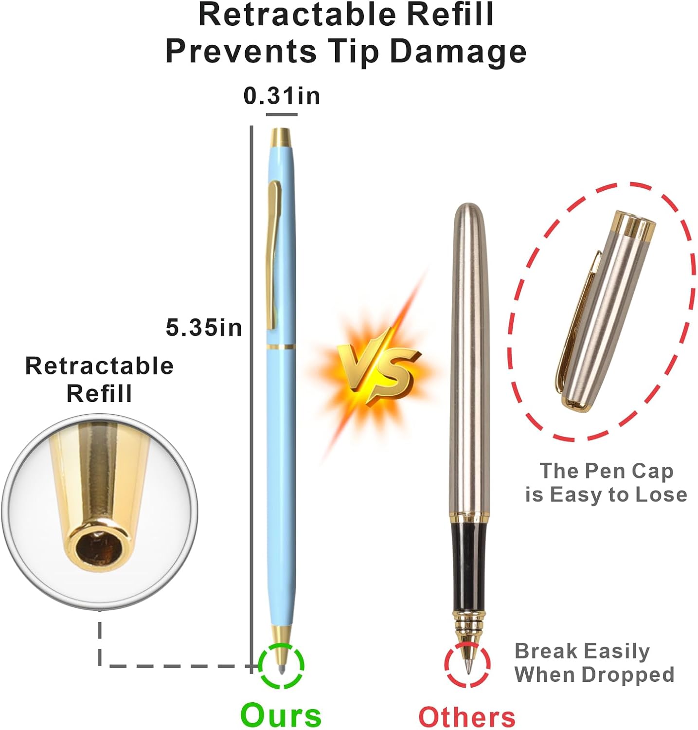 Cambond Ballpoint Pens Blue Pens - Fancy Pens Black Ink 1.0 mm Medium Metal Pen Retractable Smooth Writing for Men Women Police Uniform Office Business, 10 Pack (Blue)