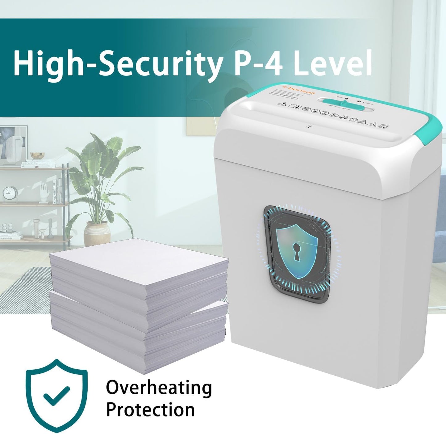 Bonsaii High Security Shredding Paper Shredder, 6-Sheet Cross-Cut, Credit Card Shredder, Home Office, Handle for Document, Mail, Staple, 3.4 Gal Wastebasket, White & Blue(C237-B)