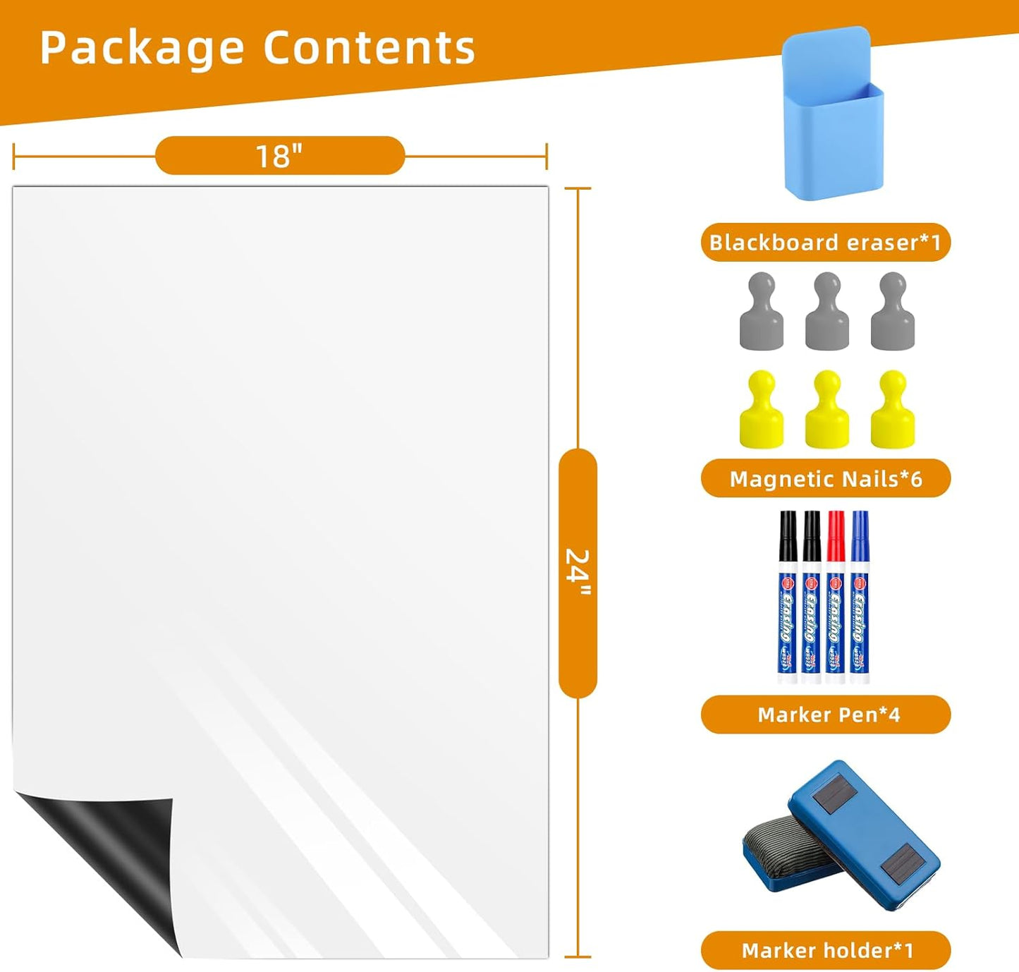 Magnetic Whiteboard Contact Paper, 18" x 24" Stick on Magnetic Dry Erase White Board Sticker on Wall, Easy to Write for Drawing, School, Office, Kitchen Fridge