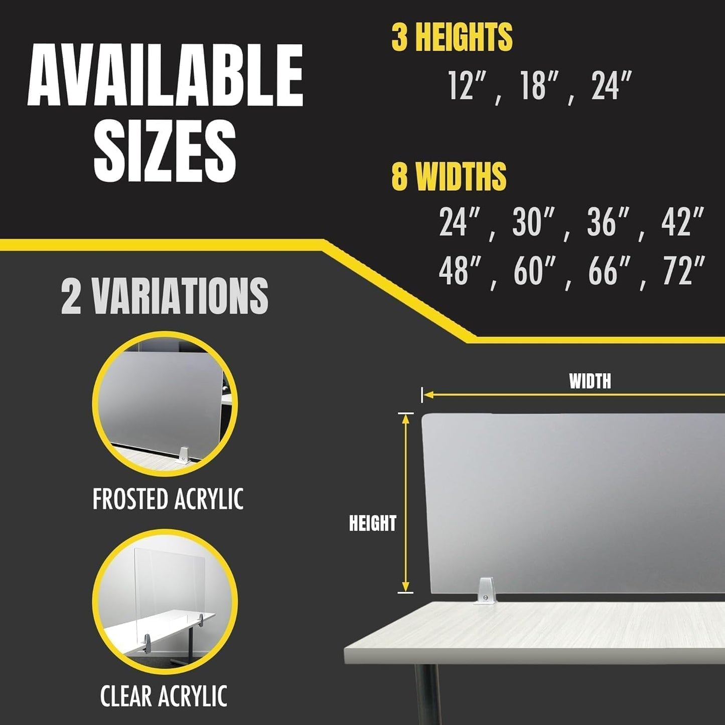 OBEX Frosted Acrylic Desk Mounted Privacy Panel, 18" x 66", Frosted