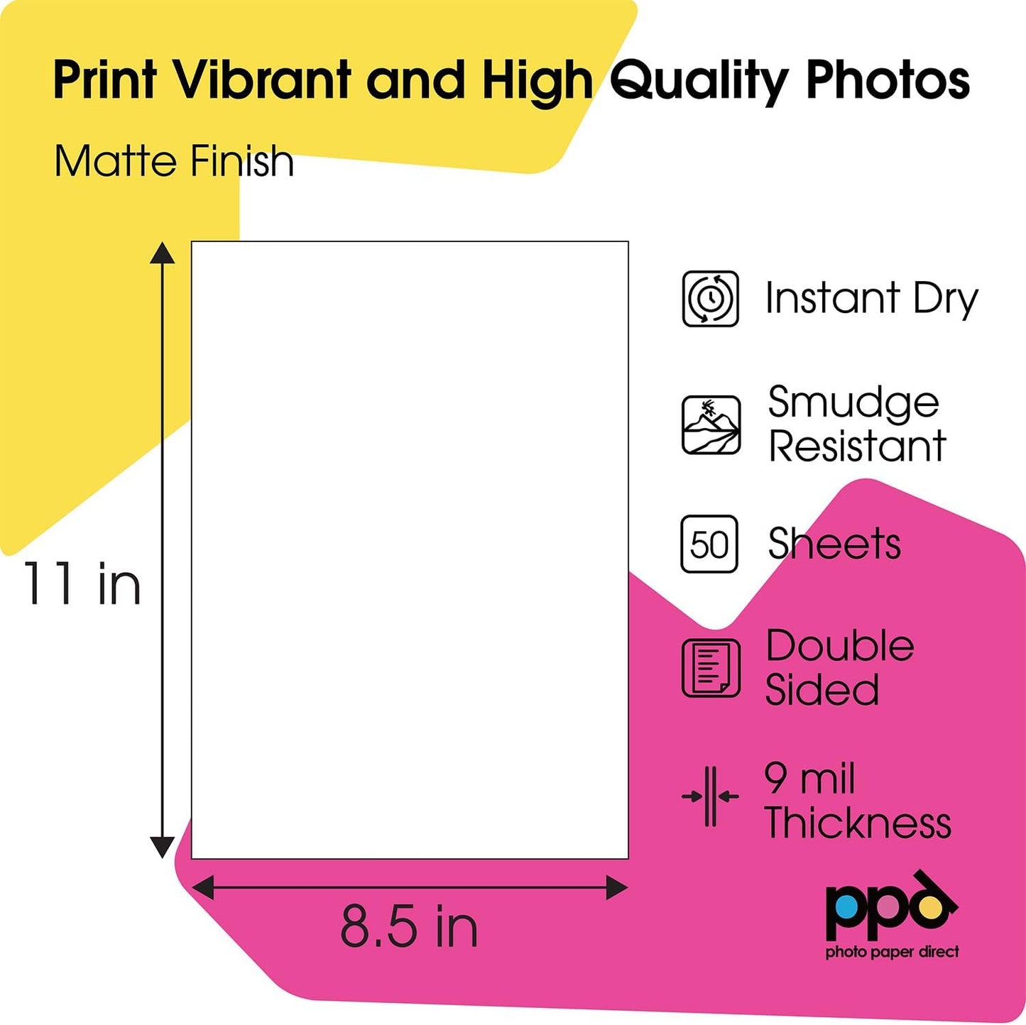 PPD 50 Sheets Inkjet Matte Double Sided Heavyweight Photo Quality Paper LTR 8.5 x 11 53lbs. 210gsm 9mil (PPD-45-50)