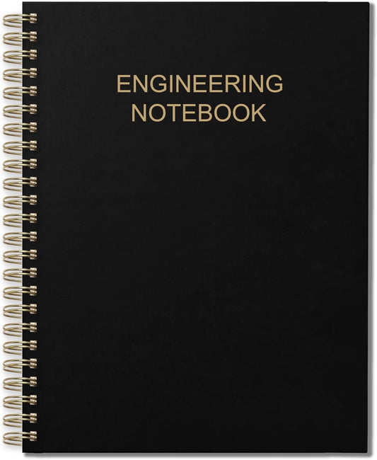 Engineering Notebook/Engineer Graph Paper Notebook - (.25" Grid Format), Lab Notebook Quad Ruled Book with Grid Pages: Table of Contents for Chemistry, Physics, Biology, 8" x 10", Spiral Bound, Black