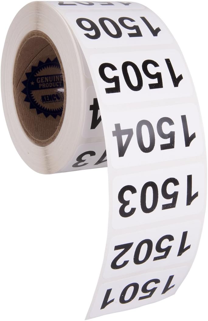 Consecutively Numbered Labels Self Adhesive Durable Vinyl- Measure: 2" X 1" by Kenco (ROLL 1501-2000)