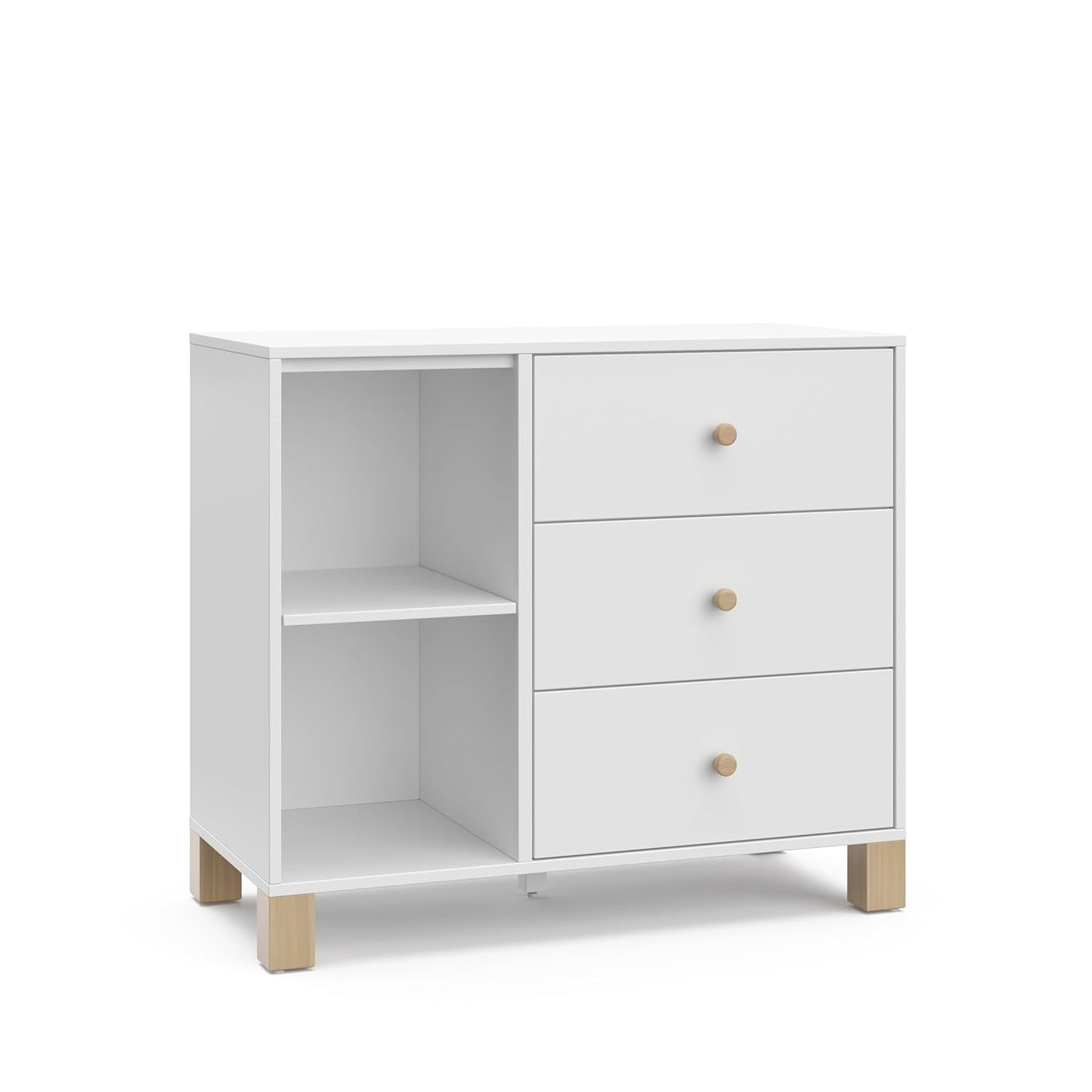 Storkcraft California 3 Drawer Combo Dresser (White with Driftwood) – GREENGUARD Gold Certified, Interlocking Drawer System, Pre-Installed Drawer Tracks for Easier Assembly, Spacious Cabinet