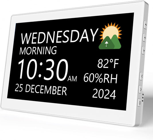 Raynic Digital Wall Clock, 10.1 Inch Large Display Digital Calendar Clock with 12 Themes, 20 Alarms, 20 Reminders, Auto Dimming,12/24 Hours, Temperature, Humidity for Seniors, Desk, Wall Mounted