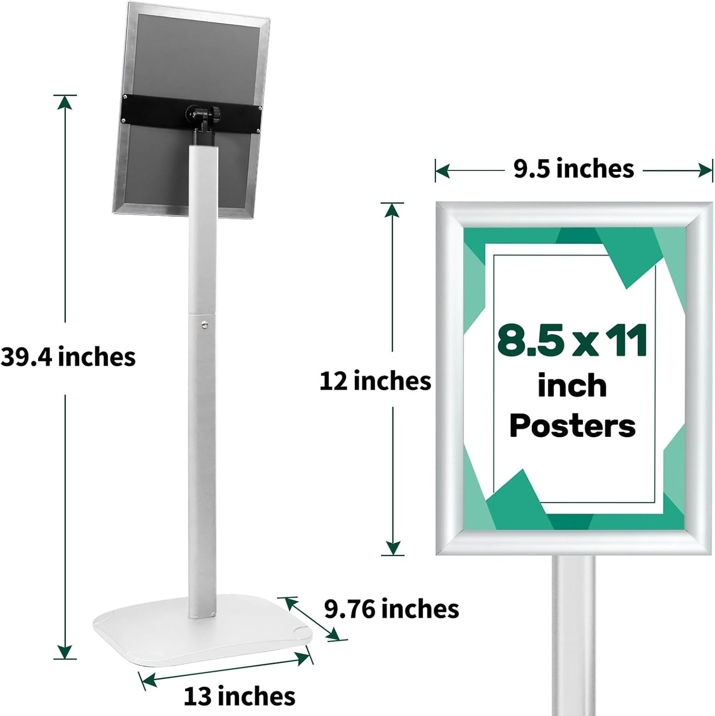 3Pcs Heavy Duty Pedestal Sign Holder for Display, 8.5 x 11 inches Adjustable Floor Standing Sign Holder with Weighted Base ,Sign Stand for Indoor/Outdoor Advertising，Silver