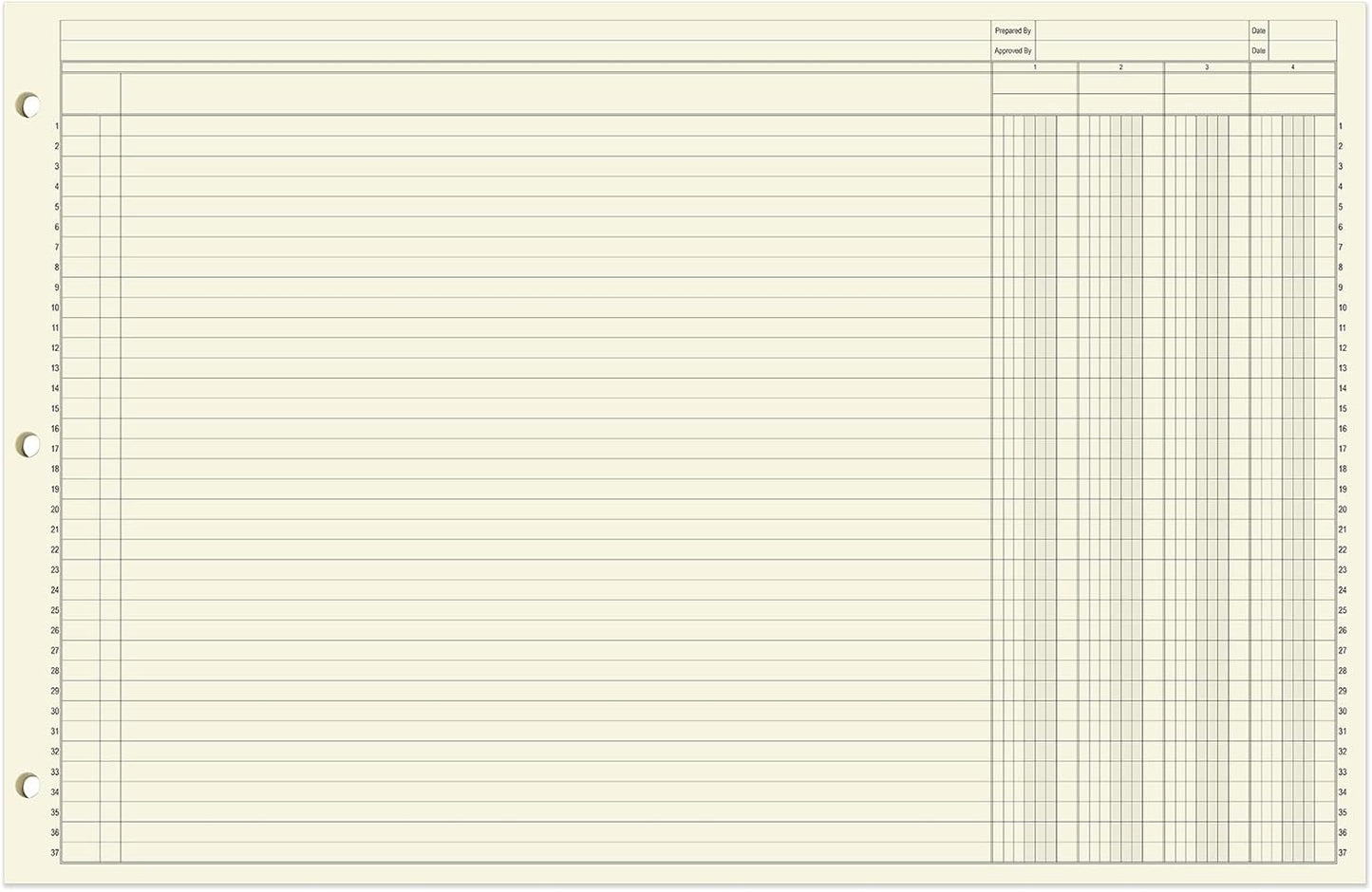 BookFactory Ledger Sheets/Large 4 Column Accounting Ledger Columnar (Four Columns) Loose Leaf Paper - 17'' x 11'', 50 Pages, Loose Leaf, 3 Hole Punched (SHEET-050-CLCLL(17x11-Ledger-4)-AX)