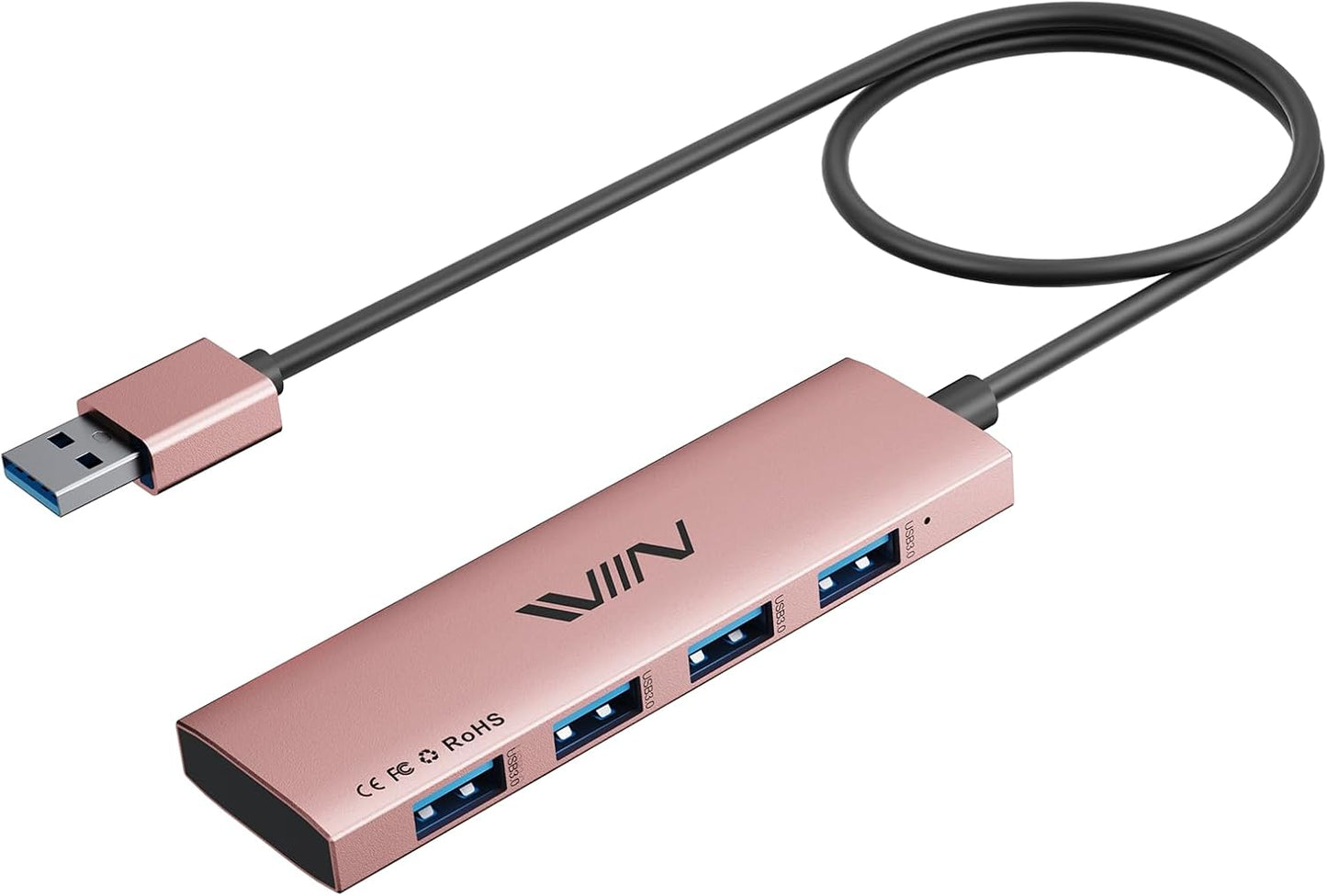 USB 3.0 Hub,4 Port USB Splitter Extender Portable Adapter Multiport Data Hub for Laptop,Xbox, Flash Drive,HDD,Console,Camera,Keyborad,Mouse Windows,Mac OS PC,Not Designed to Charge Devices-Pink