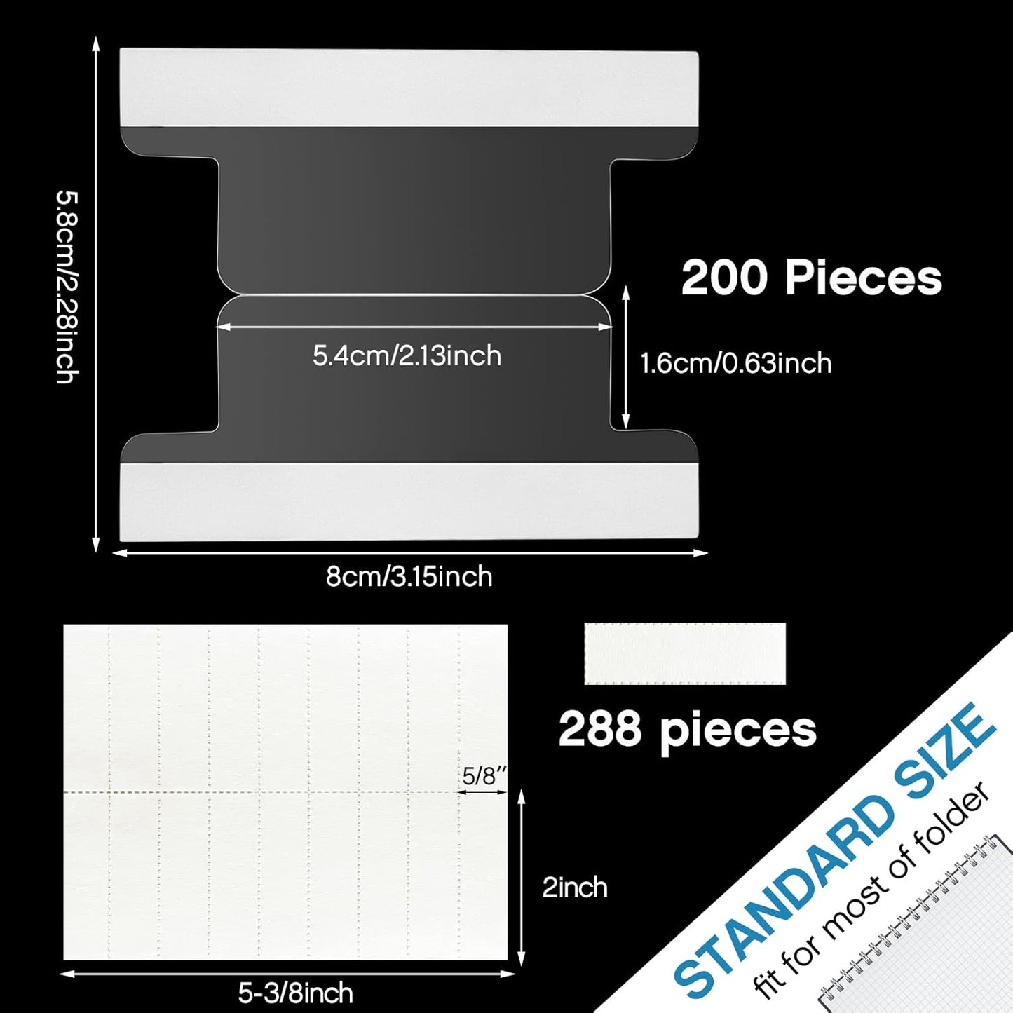 2 Inch Insertable Self-Adhesive Tabs with Printable Inserts with File Folder Labels Sticky Plastic Index Clear Divider Stick on File Self Adhesive for Book Page(100 Pieces)