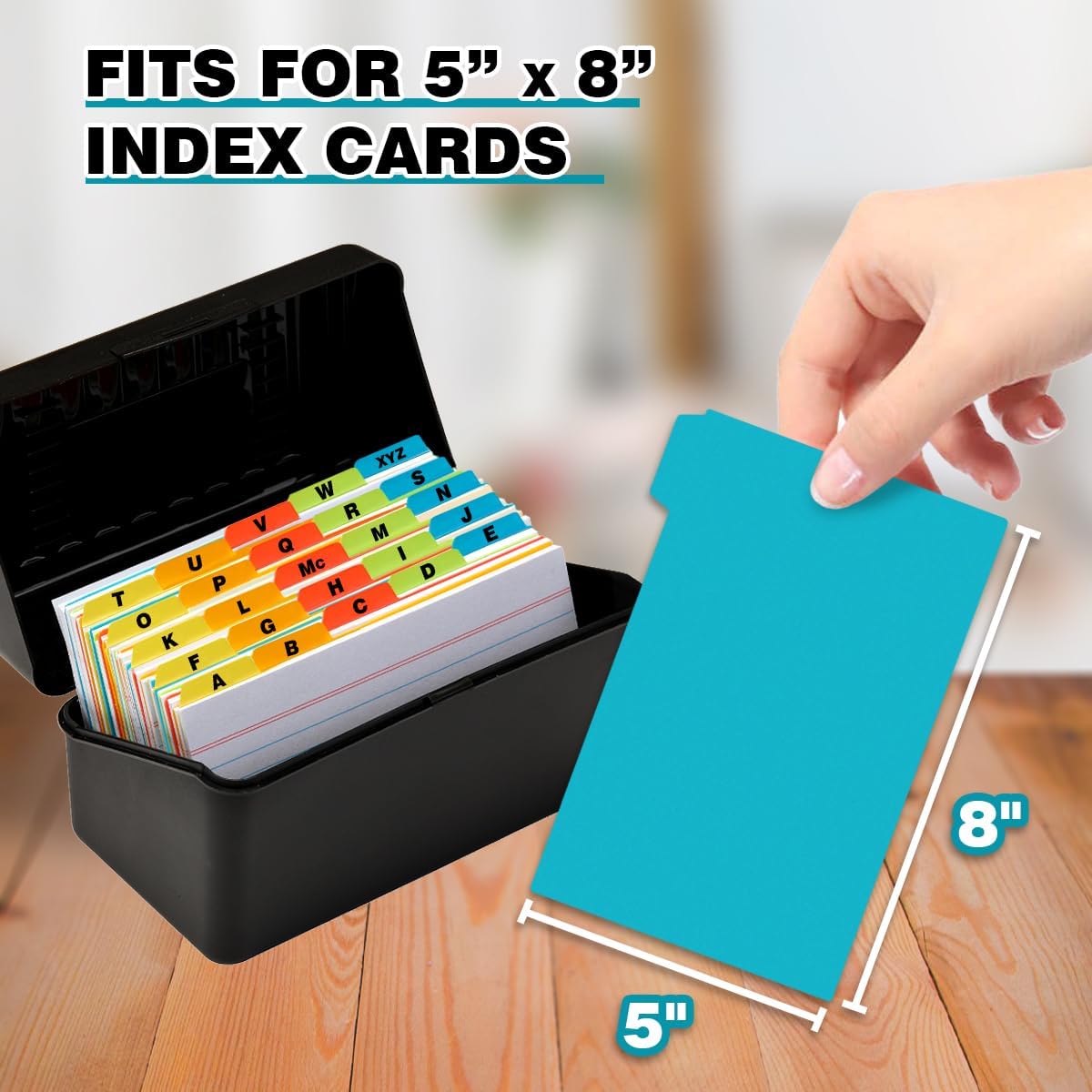 Chell 5x8 Plastic Index Card Dividers, Heavyweight Poly Index Card Guides A-Z for Flash Cards and Recipe Cards, with Alphabetical/Blank Stickers, Pack of 25