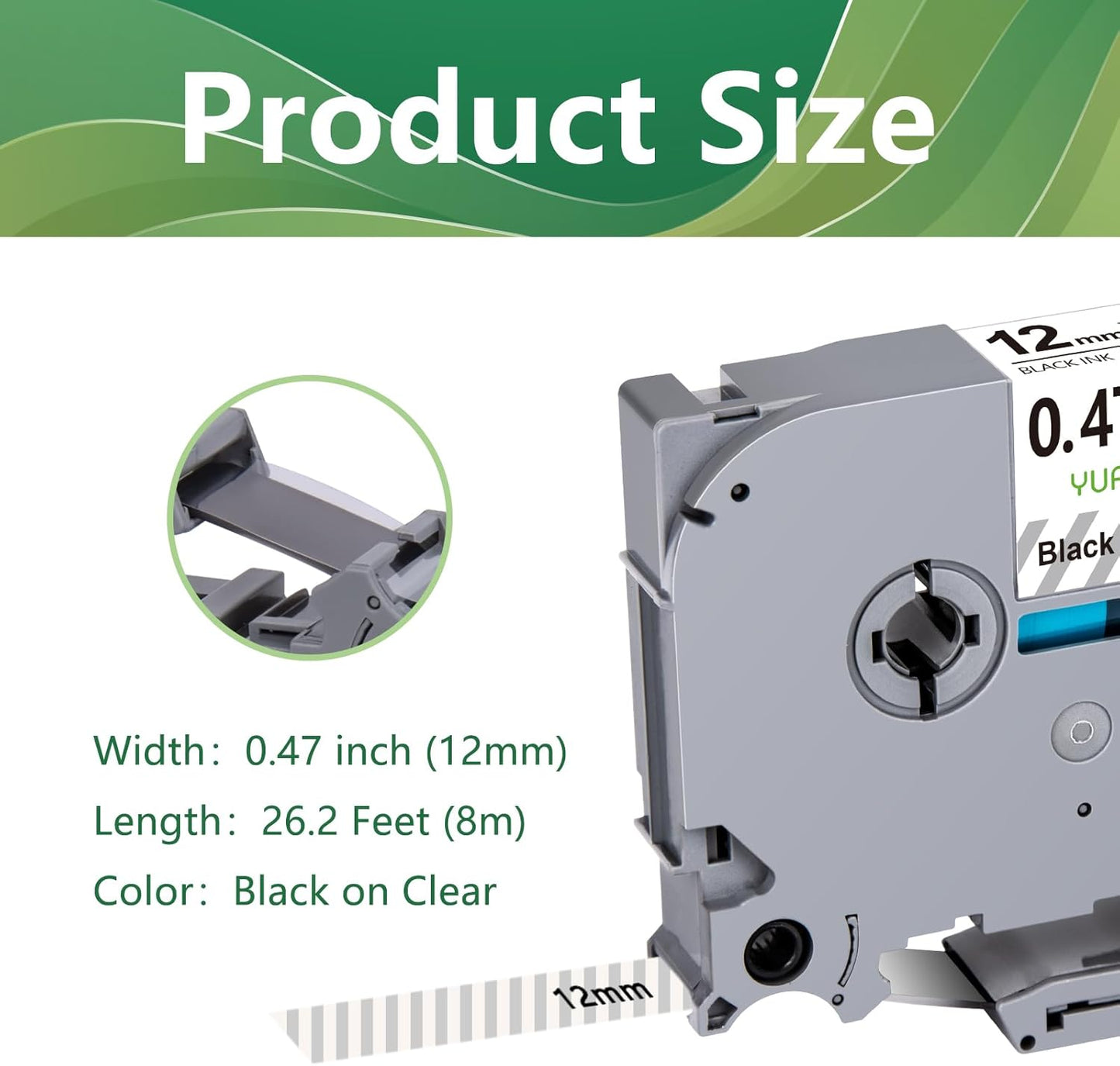 TZe TZ Tape 12mm 0.47 Laminated Clear Label Tape Compatible with Brother TZe-131 TZe131 TZ-131 TZ131 Tape Replacement for Brother Label Maker PTouch PTD210 PTD220 PTD600 PTD410 Printer, 8-Pack
