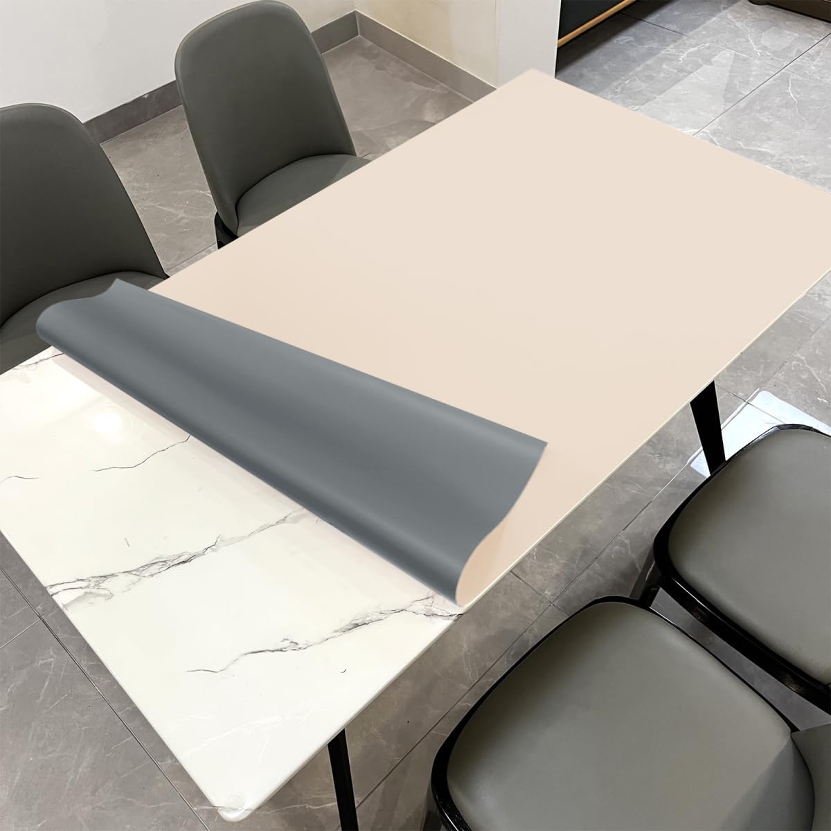 Leather Table Cover,1.8mm Thick,36x54 Inch Table Protector,Table Protector for Dining Room Table,Table Protectors for Rectangle Tables.(Off White+Light Gray,36x54)