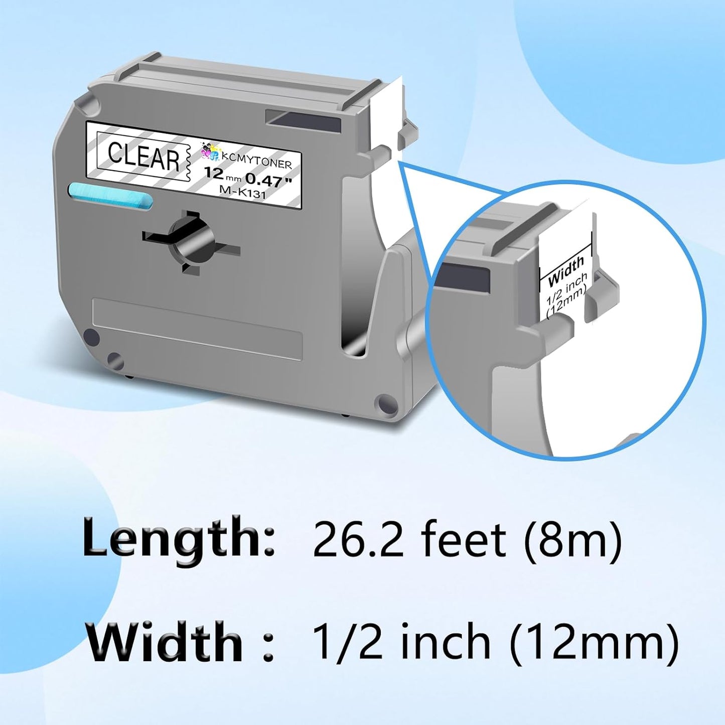 Compatible for Brother P-Touch M Tape M-K131 MK131 M131 MK-131 Black on Clear Label Tape 0.47" (12mm) x 26.2ft for PT-90 PT-M95 PT-70 PT-70BM PT-85 PT-80 PT-45 PT-65 Label Makers, 2 Pack