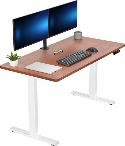 VIVO Electric 55 x 28 in Standing Desk, Memory Height Adjustment, 1B Series, One-Piece Dark Walnut Top, White Frame, DESK-KIT-1W55D