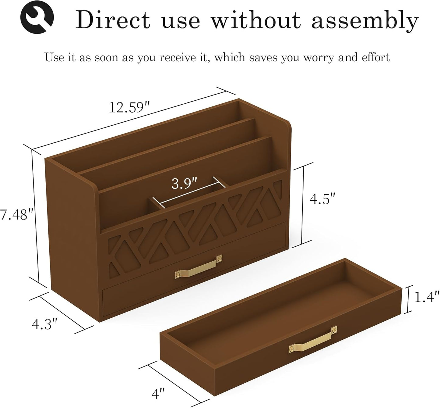 Bamboo Mail Organizer Countertop Wood Desk Organizer Drawer Tabletop Storage Box Letter Sorter Makeup Organizer for School Home Office Supplies Brown