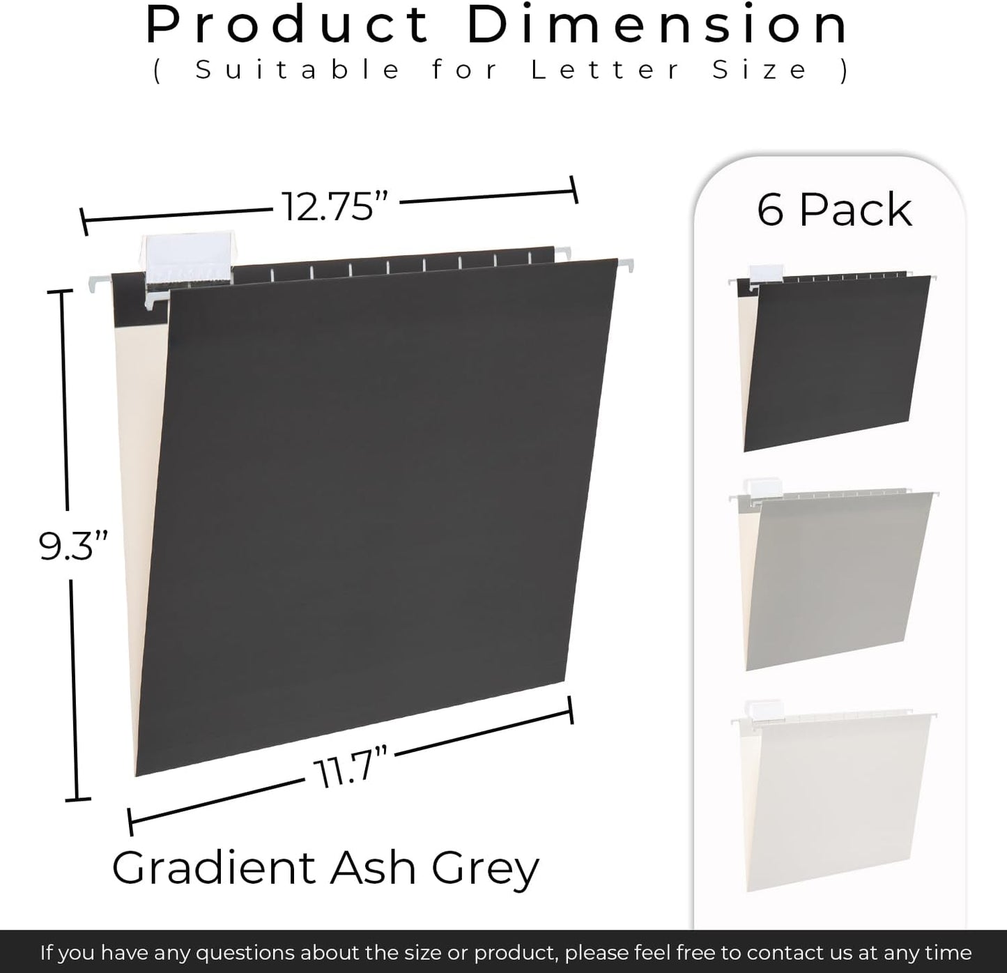 Y YOMA 6 Pack Gradient Hanging File Folders Letter Size Decorative Hanging Folder Pretty File Folder Organizer for Filing Cabinet Office Home with 1/5-Cut Adjustable Tabs, Ash Grey