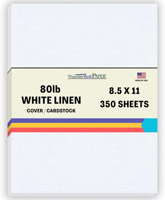 350 Bright White Linen 80# Cover Paper Sheets - 8.5" X 11" (8.5X11 Inches) Standard Letter|Flyer Size - 80 lb/pound Card Weight - Fine Linen Textured Finish - Quality Cardstock